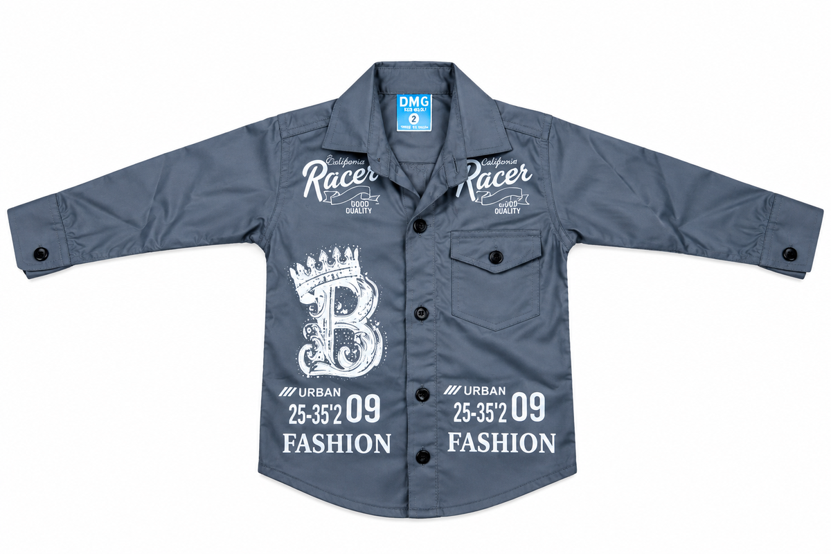 Grey Racer Printed Casual Shirt for Boys