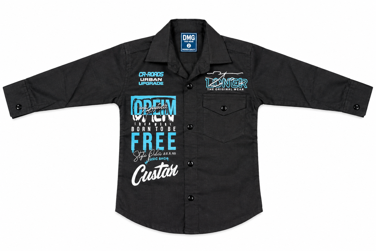 Boys Black Printed Casual Shirt