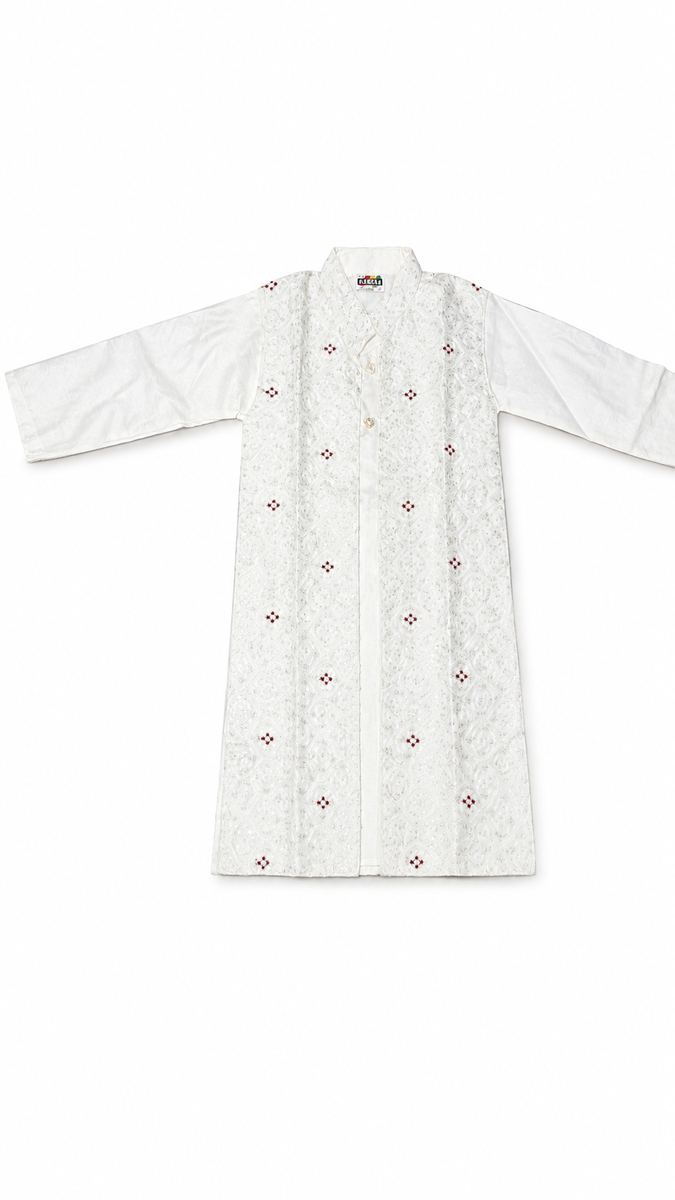 Boys Off-White Nehru Jacket Kurta Pajama Set