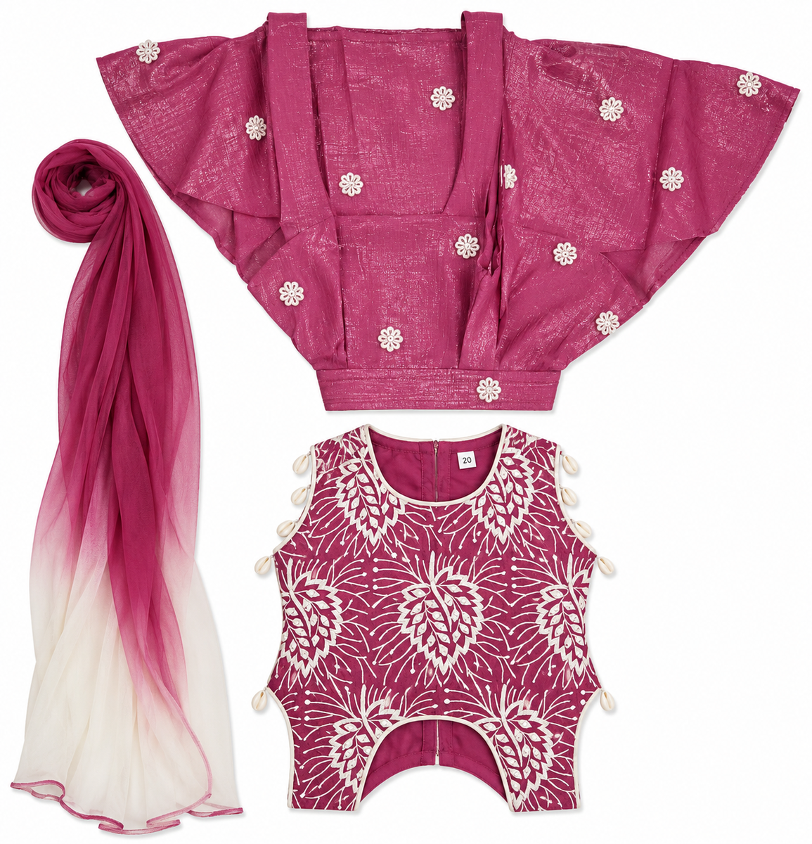 Magenta Printed Kurti with Sharara and Dupatta