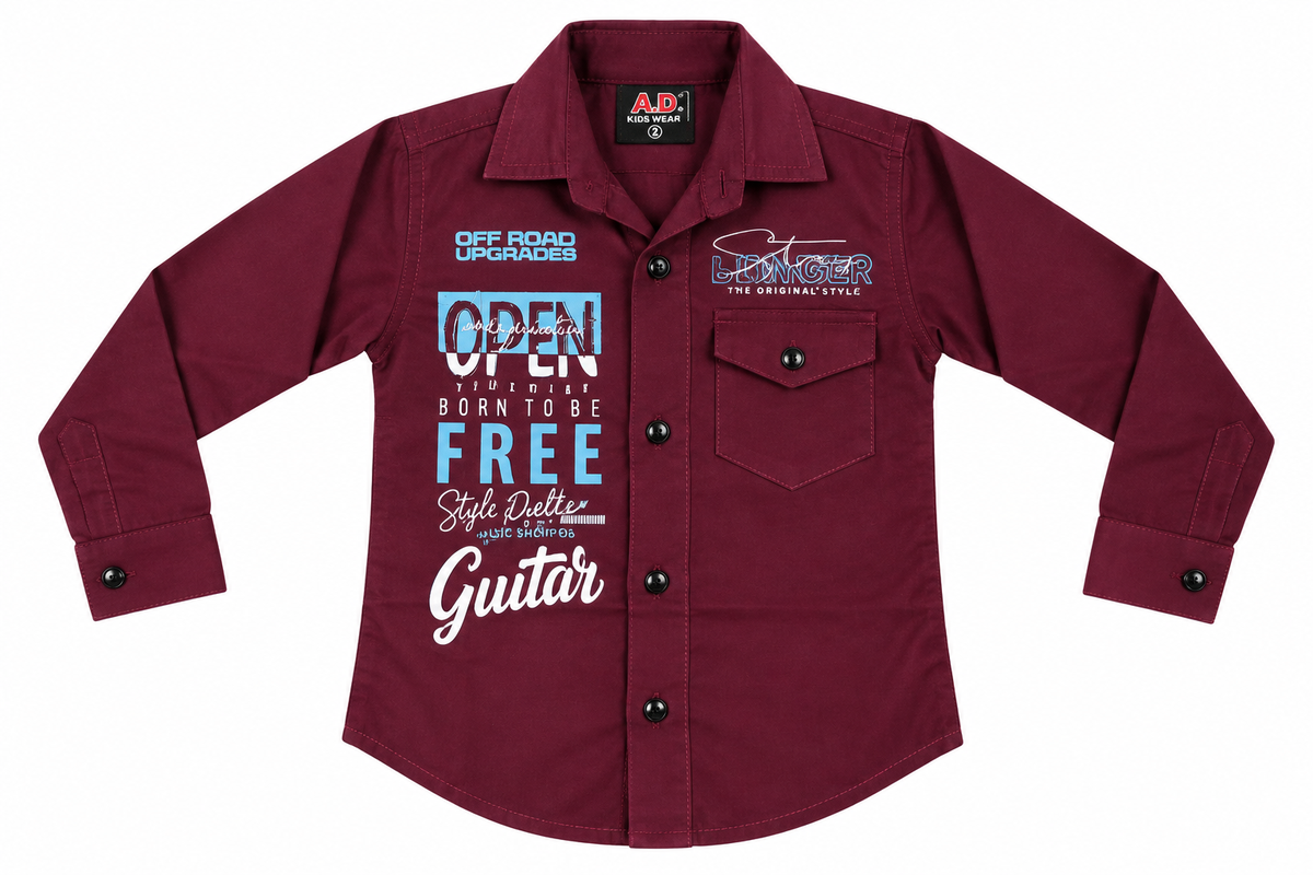 Maroon Graphic Print Casual Cotton Shirt for Boys