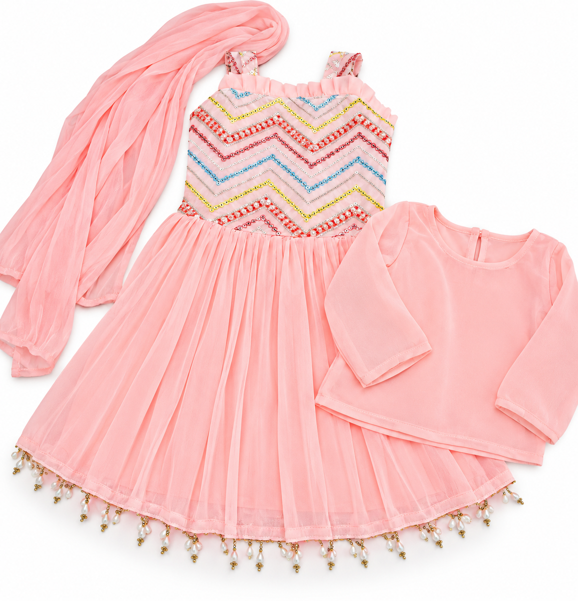 Pink Embroidered Sharara Set with Dupatta
