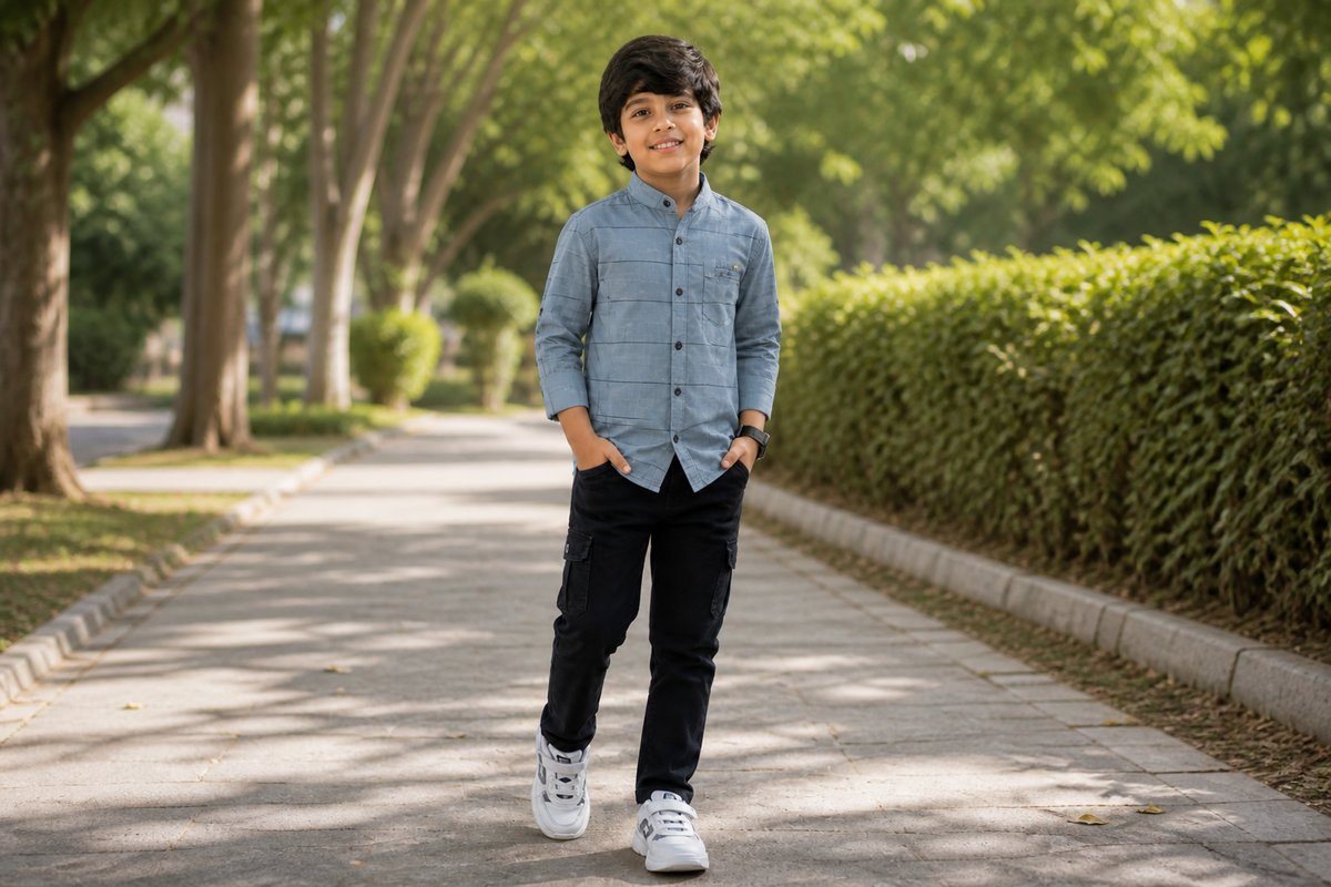 Boys Blue Asymmetric Checked Casual Shirt — lifestyle