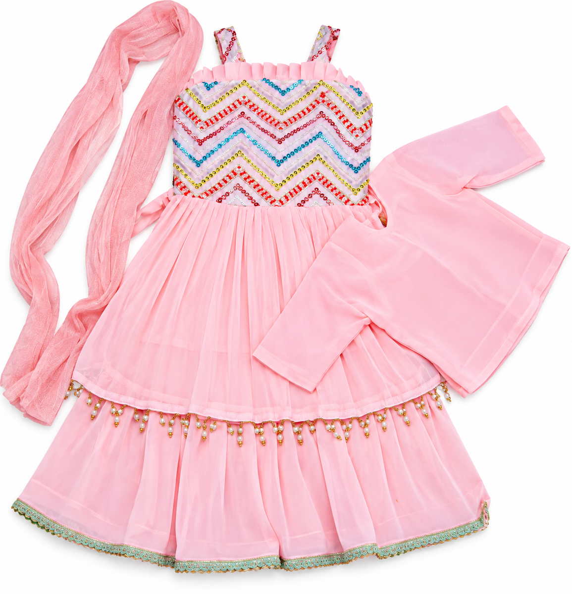 Pink Embroidered Sharara Set with Dupatta