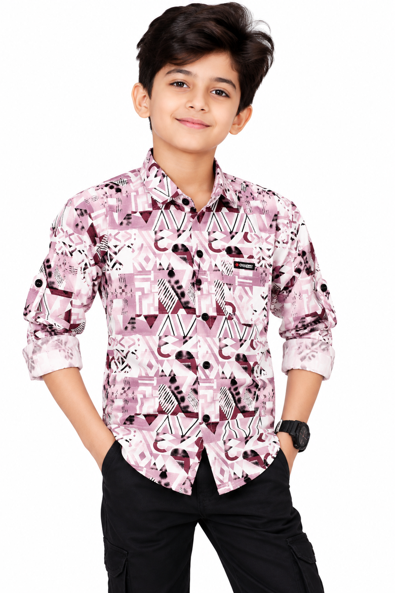 Boys Abstract Geometric Print Casual Shirt - Purple