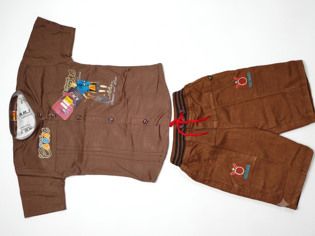 Boys Brown Graphic Shirt and Cargo Shorts Co-ord Set