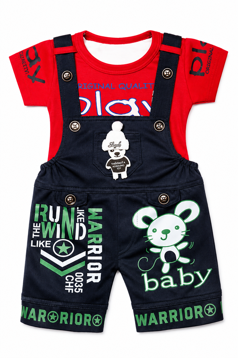 Boys Red & Black Graphic Dungaree Set