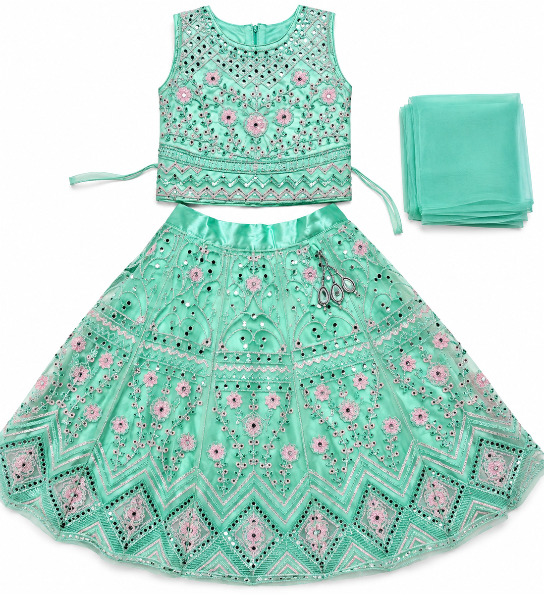 Mint Green Embroidered Lehenga Choli with Dupatta