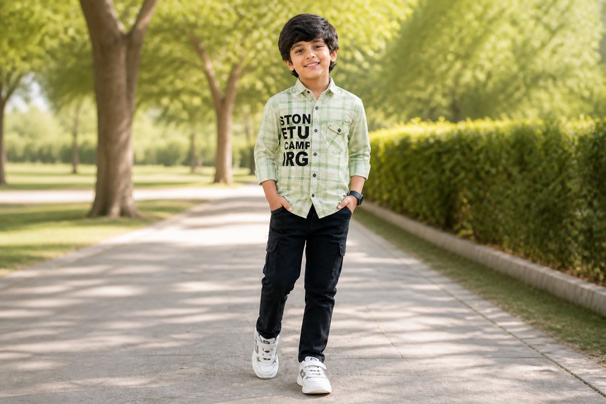 Boys Sage Green Checked Full-Sleeve Casual Shirt