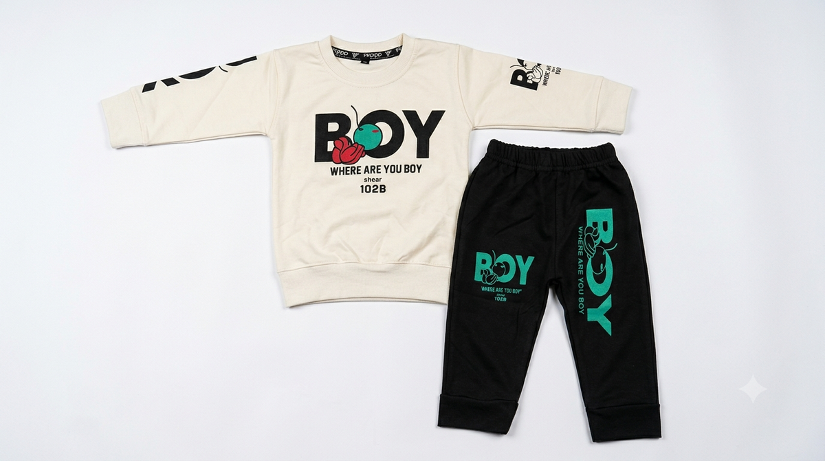 Boys Off-White & Black Graphic Sweatshirt and Joggers Set
