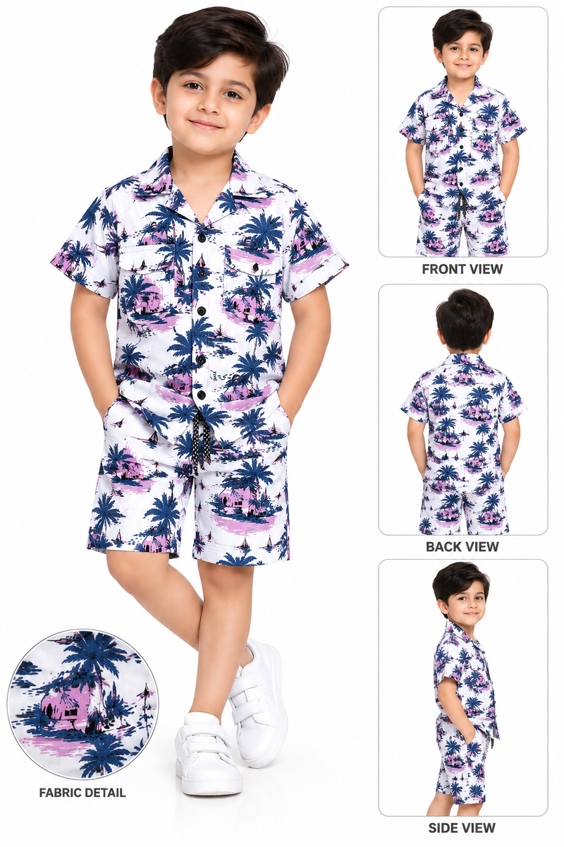 Boys Tropical Print Shirt and Shorts Co-ord Set