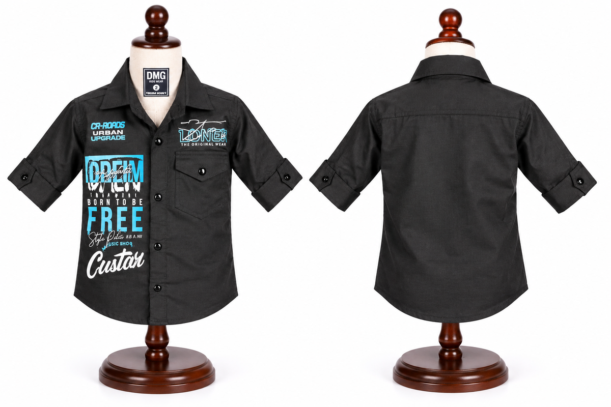 Boys Black Graphic Print Casual Shirt