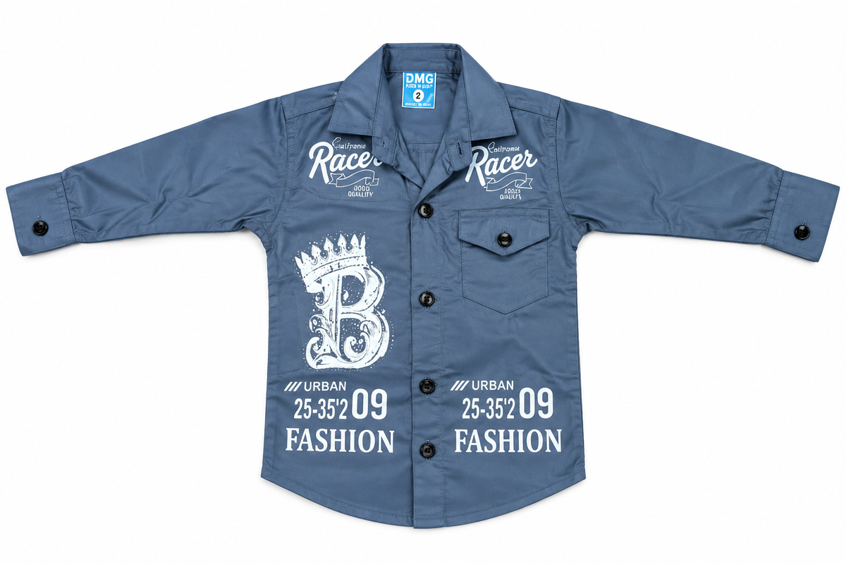 Grey Racer Printed Casual Shirt for Boys