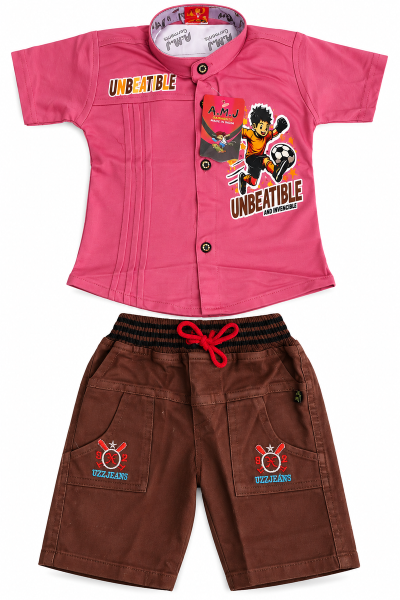 Boys Pink Shirt and Brown Shorts Co-ord Set — lifestyle