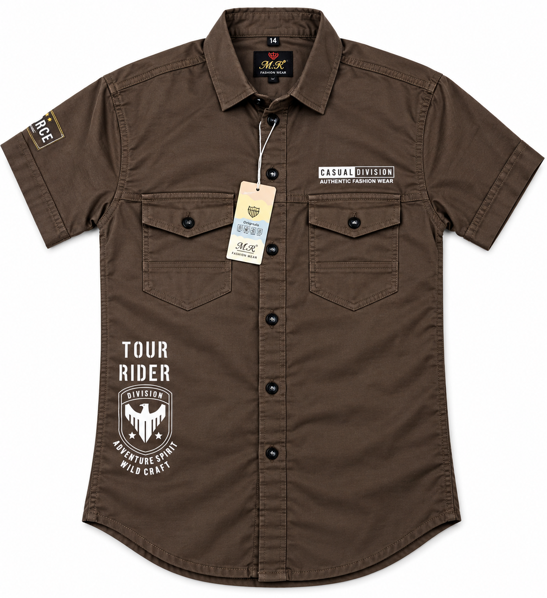 Boys Brown Utility Cargo Half-Sleeve Casual Shirt