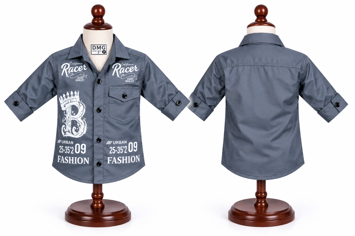 Grey Printed Casual Cotton Shirt for Boys
