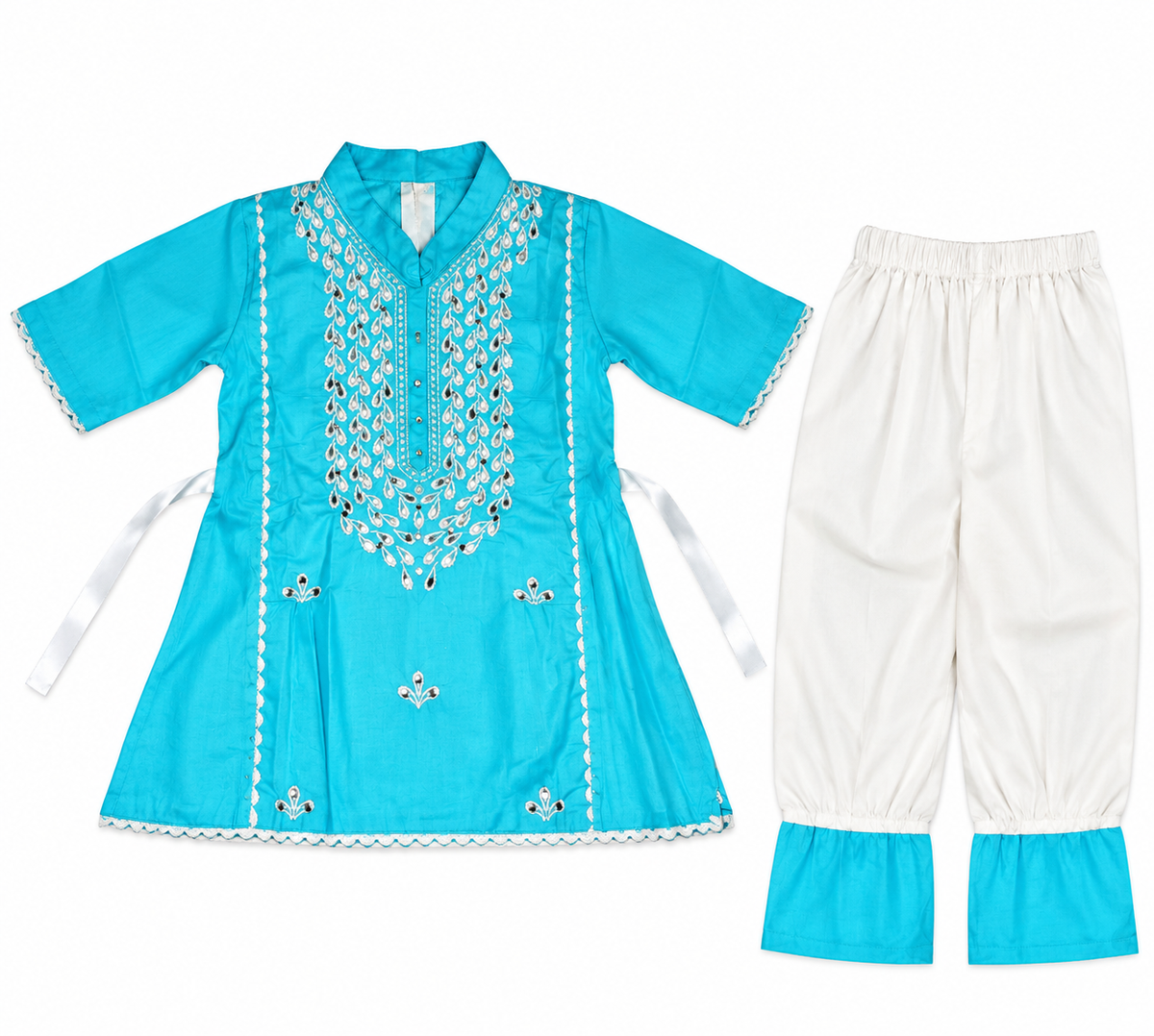 Boys Turquoise Blue Embroidered Kurta Pajama Set
