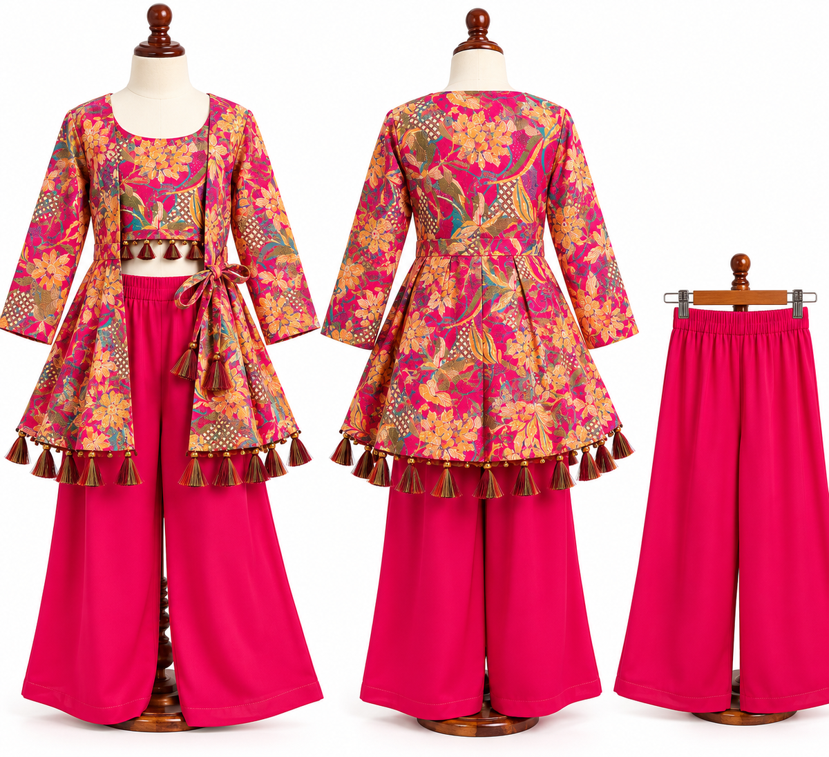 Pink Floral Crop Top with Palazzo and Matching Shrug — lifestyle