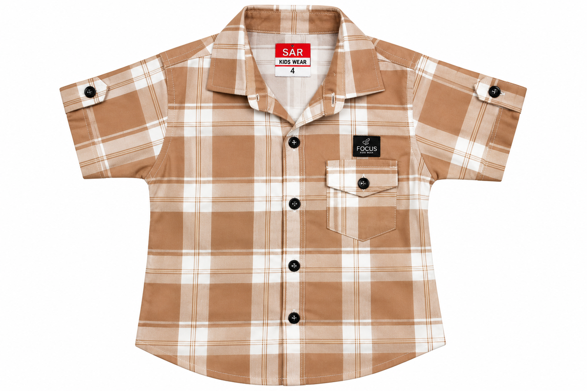 Boys Brown Plaid Casual Cotton Shirt