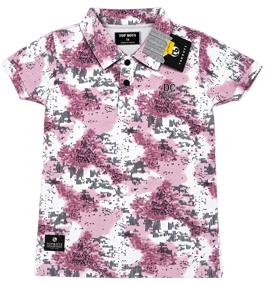 Boys Pink Abstract Printed Polo T-Shirt