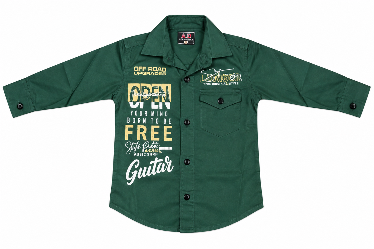 Boys Green Printed Casual Shirt