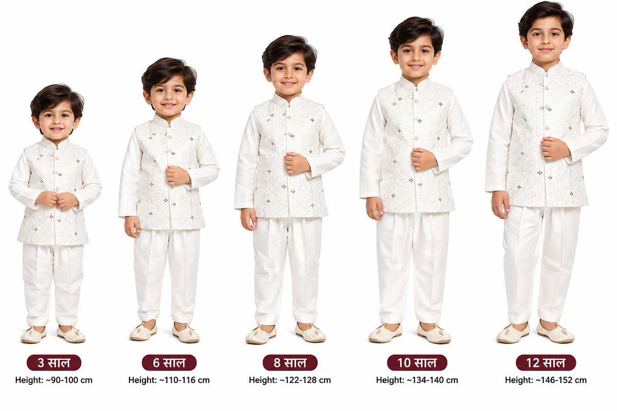 Boys Off-White Nehru Jacket Kurta Pajama Set