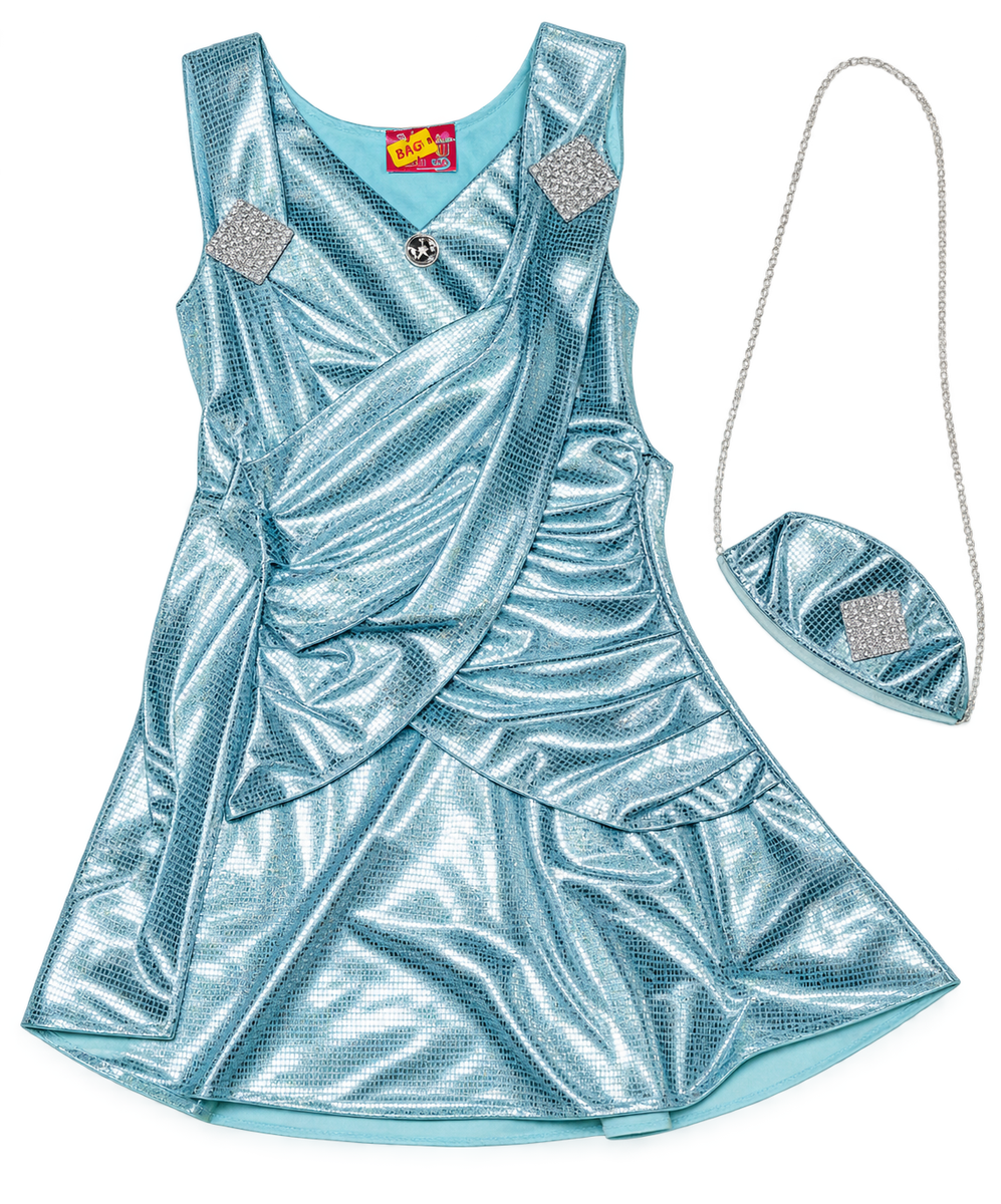 Glittering Blue Party Frock with Matching Bag and Hairband