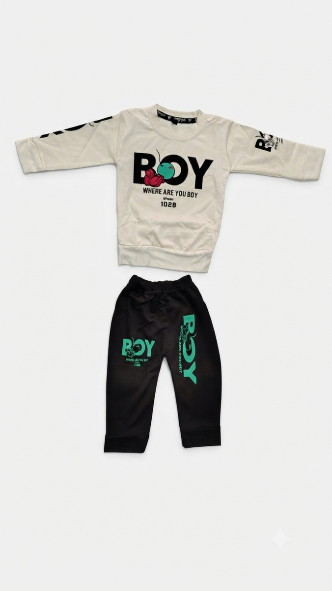 Boys Off-White & Black Graphic Sweatshirt and Joggers Set — lifestyle