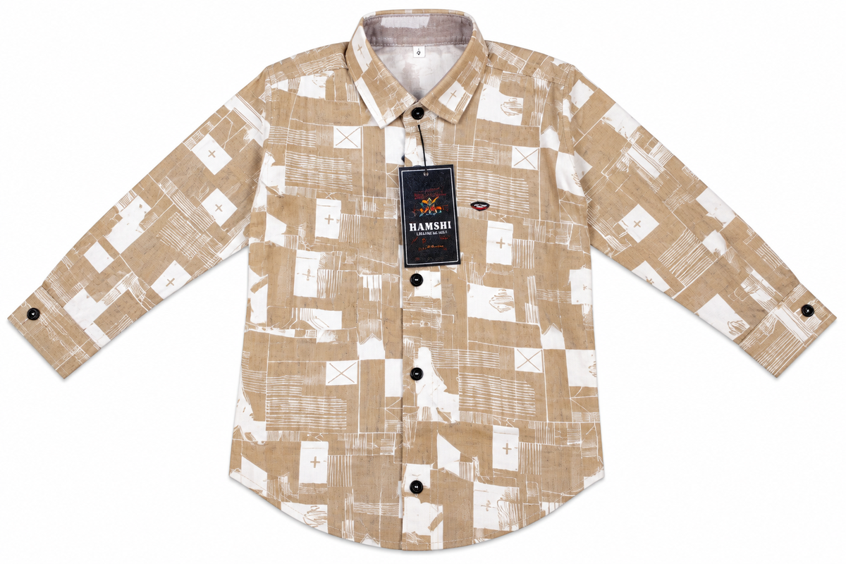Boys Beige Printed Casual Shirt