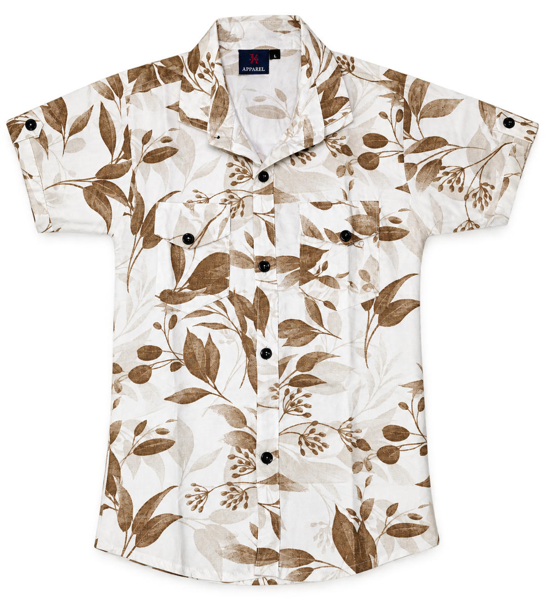 Boys Brown Leaf Print Casual Shirt