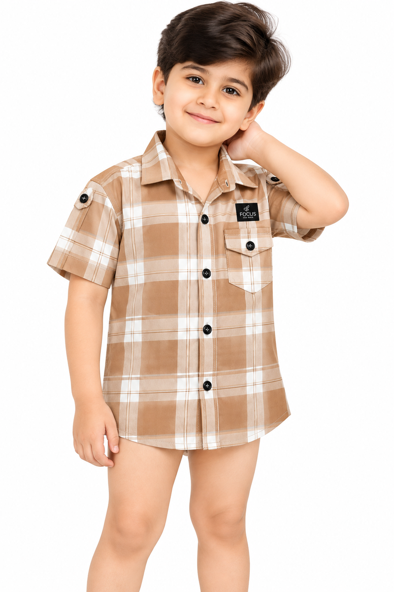 Boys Brown Plaid Casual Shirt