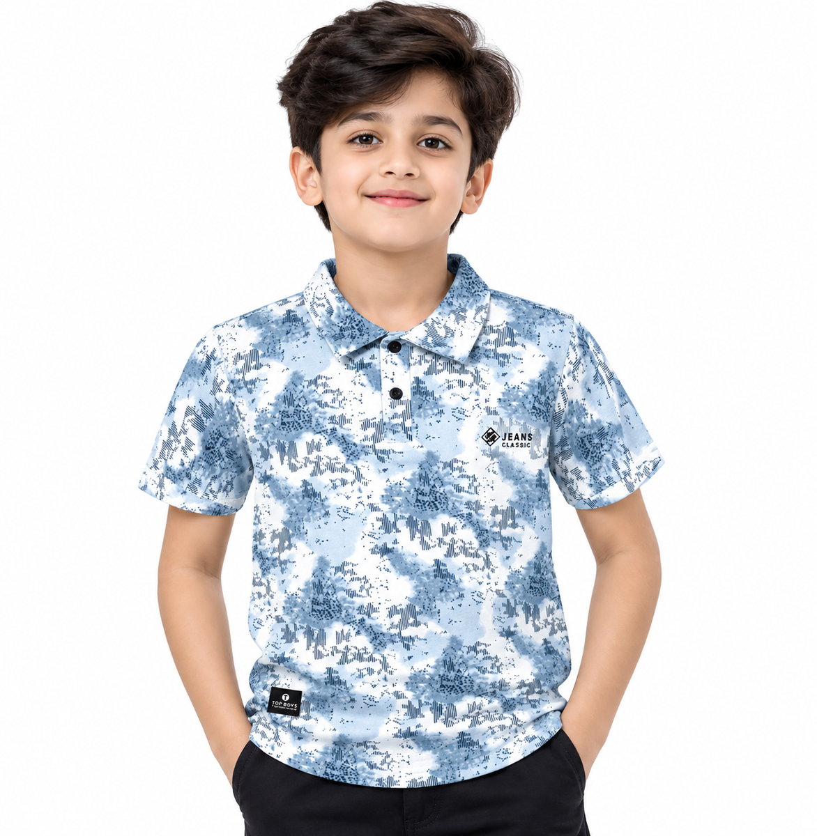 Boys Light Blue Abstract Print Polo T-Shirt