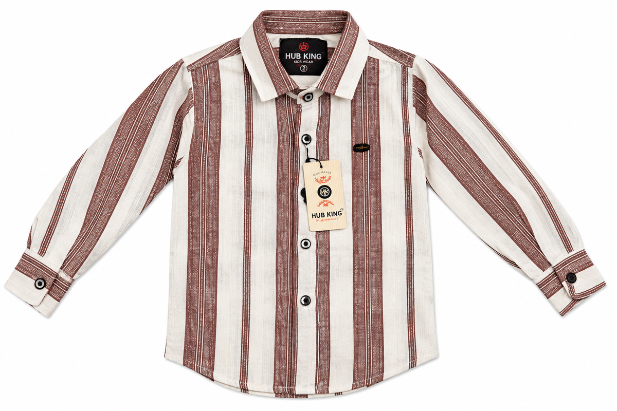 Boys Brown & Beige Striped Full Sleeve Casual Shirt