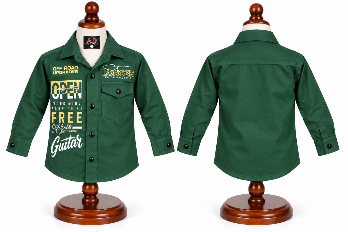 Boys Green Printed Casual Shirt