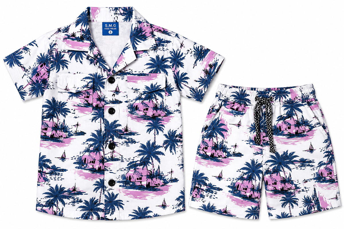 Boys Tropical Print Shirt and Shorts Co-ord Set