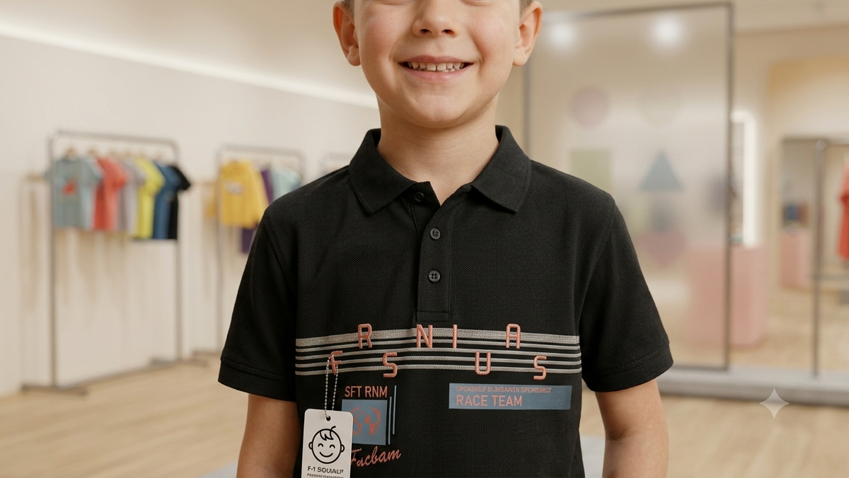 Boys Black Graphic Print Polo T-Shirt