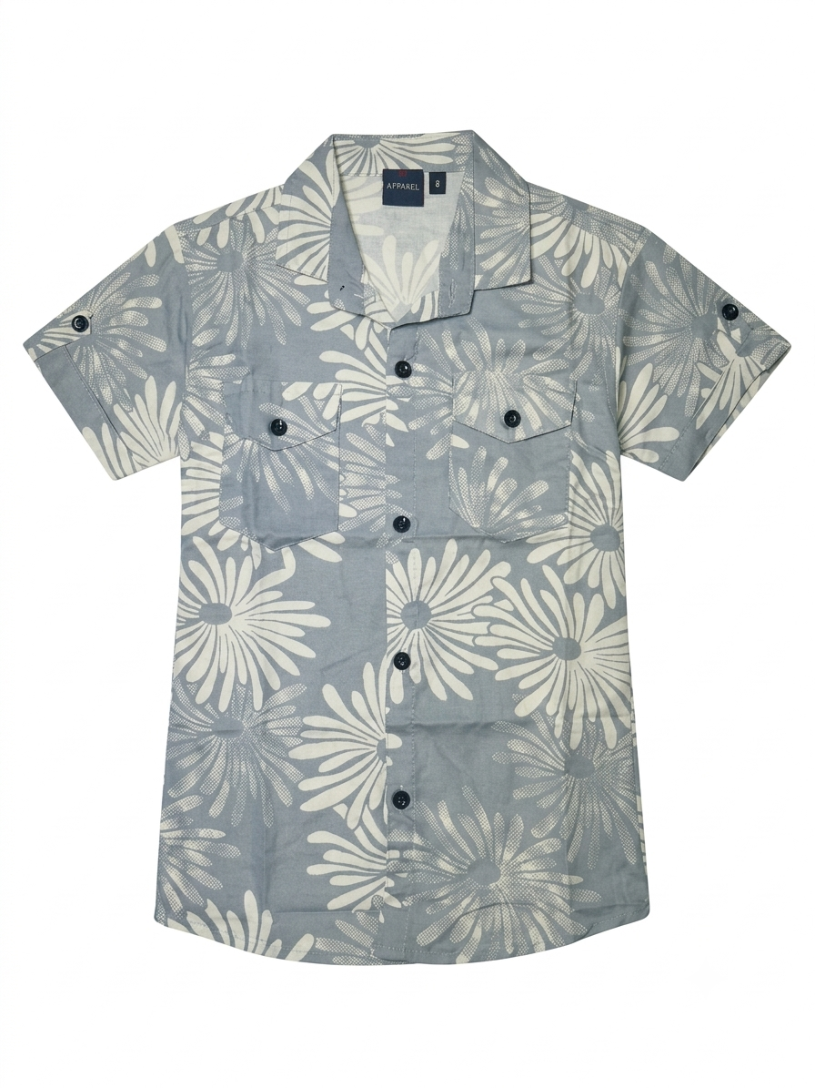 Boys Grey Floral Print Casual Shirt