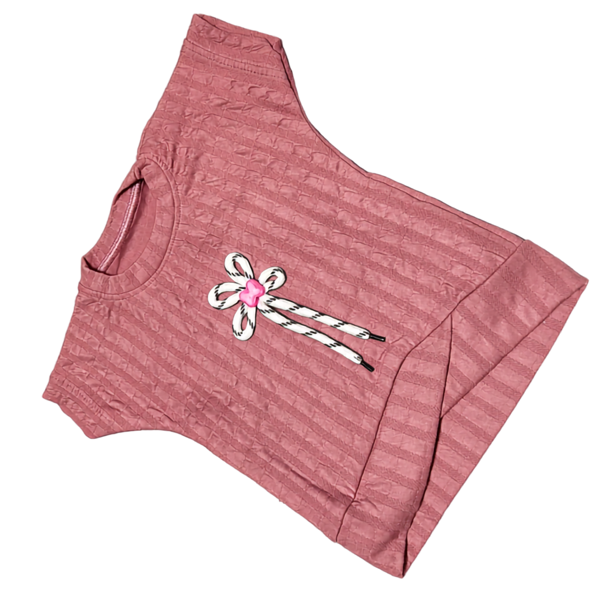 Girls Dusty Pink Textured Top and Denim Shorts Co-ord Set