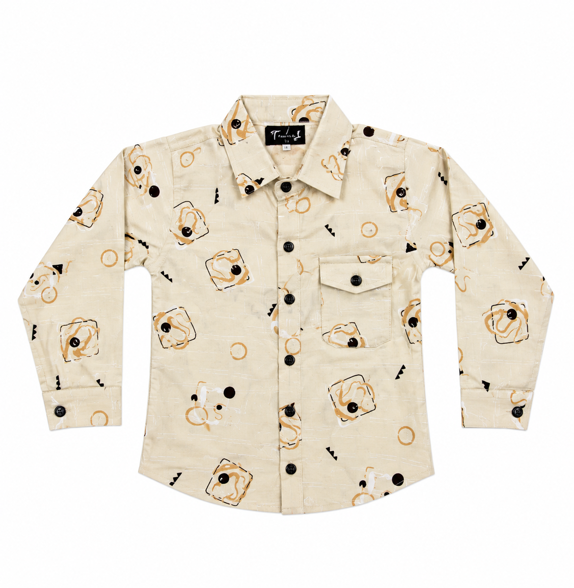 Boys Beige Printed Full Sleeve Casual Shirt