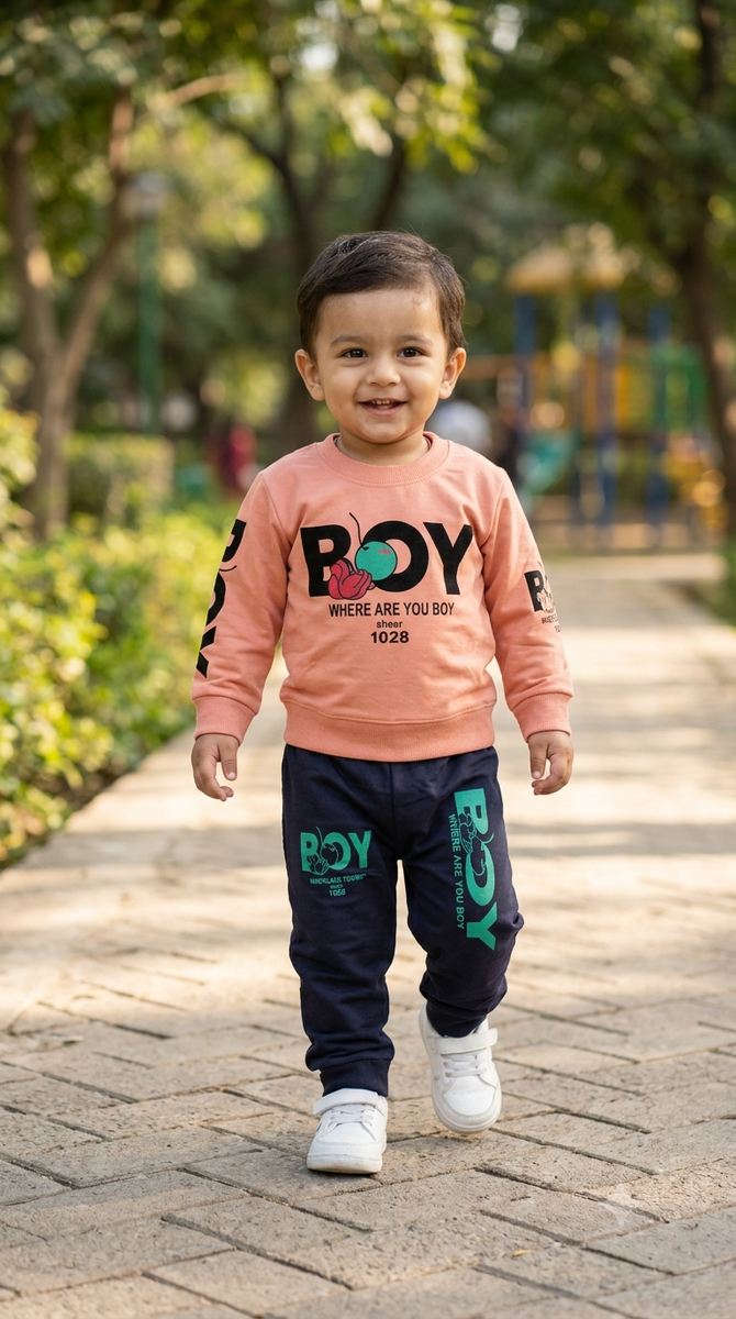 Boys Peach Graphic Sweatshirt and Joggers Set
