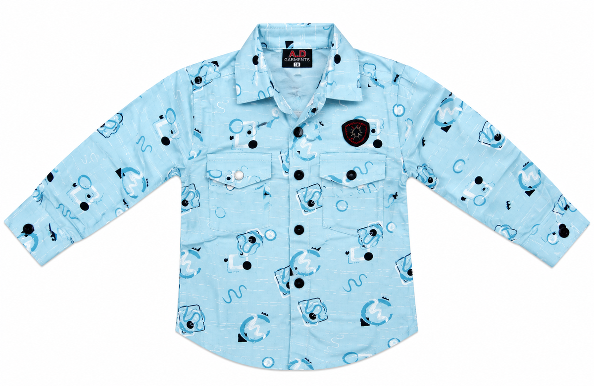 Boys Blue Printed Casual Shirt with Denim Shorts Set