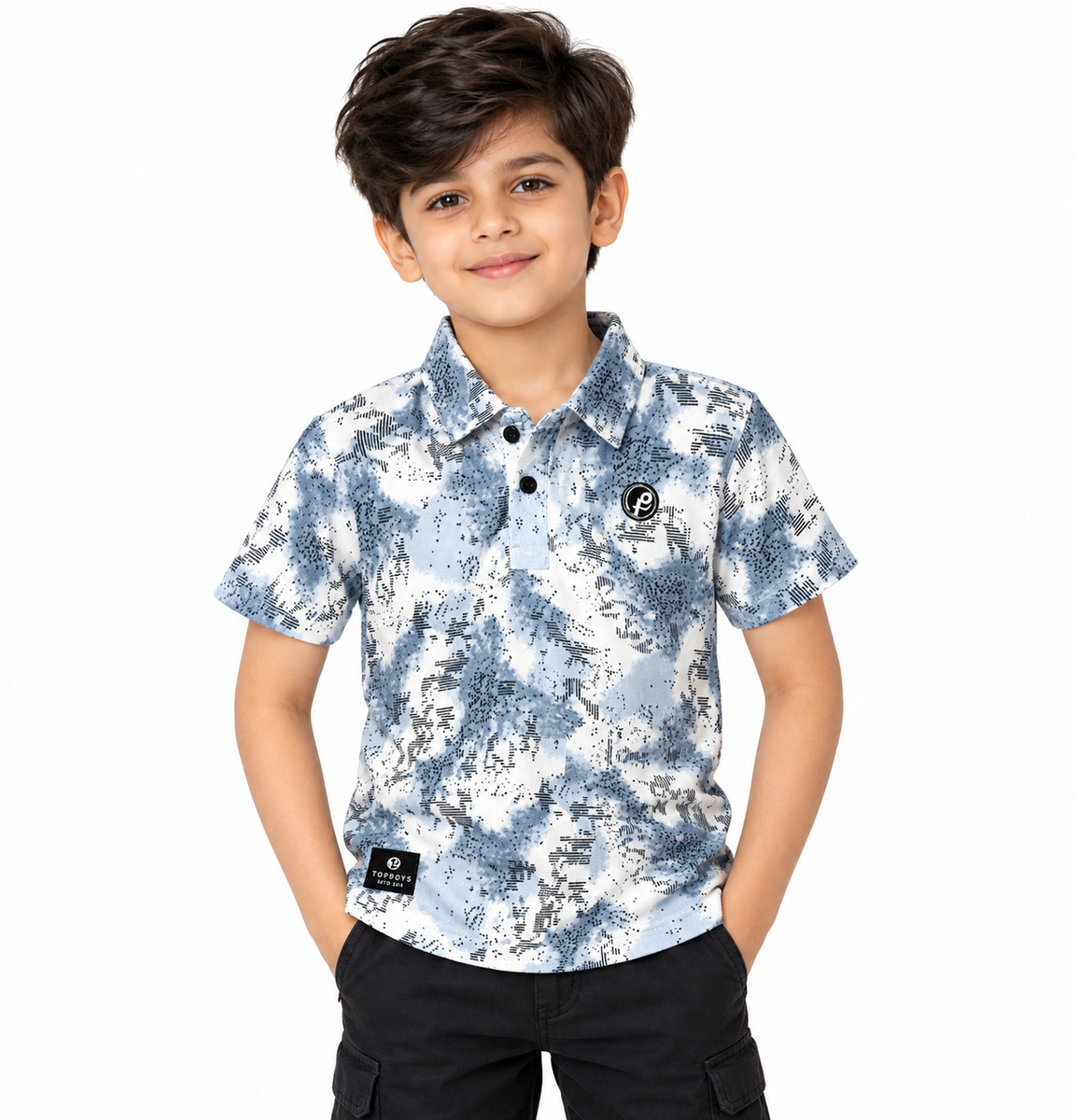 Boys Blue & White Tie-Dye Polo T-Shirt