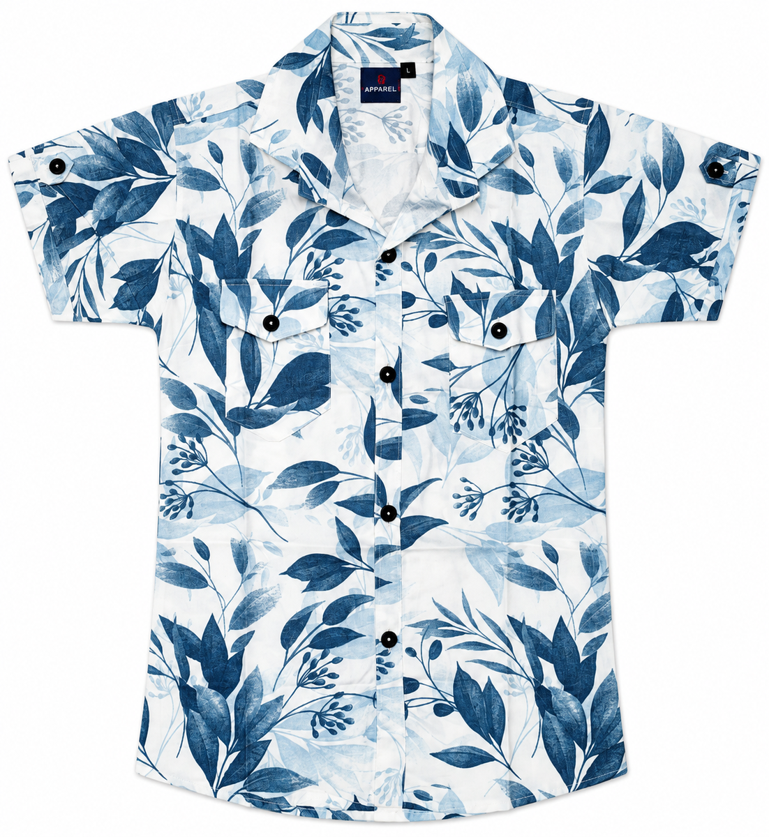 Boys Blue Tropical Leaf Print Casual Shirt