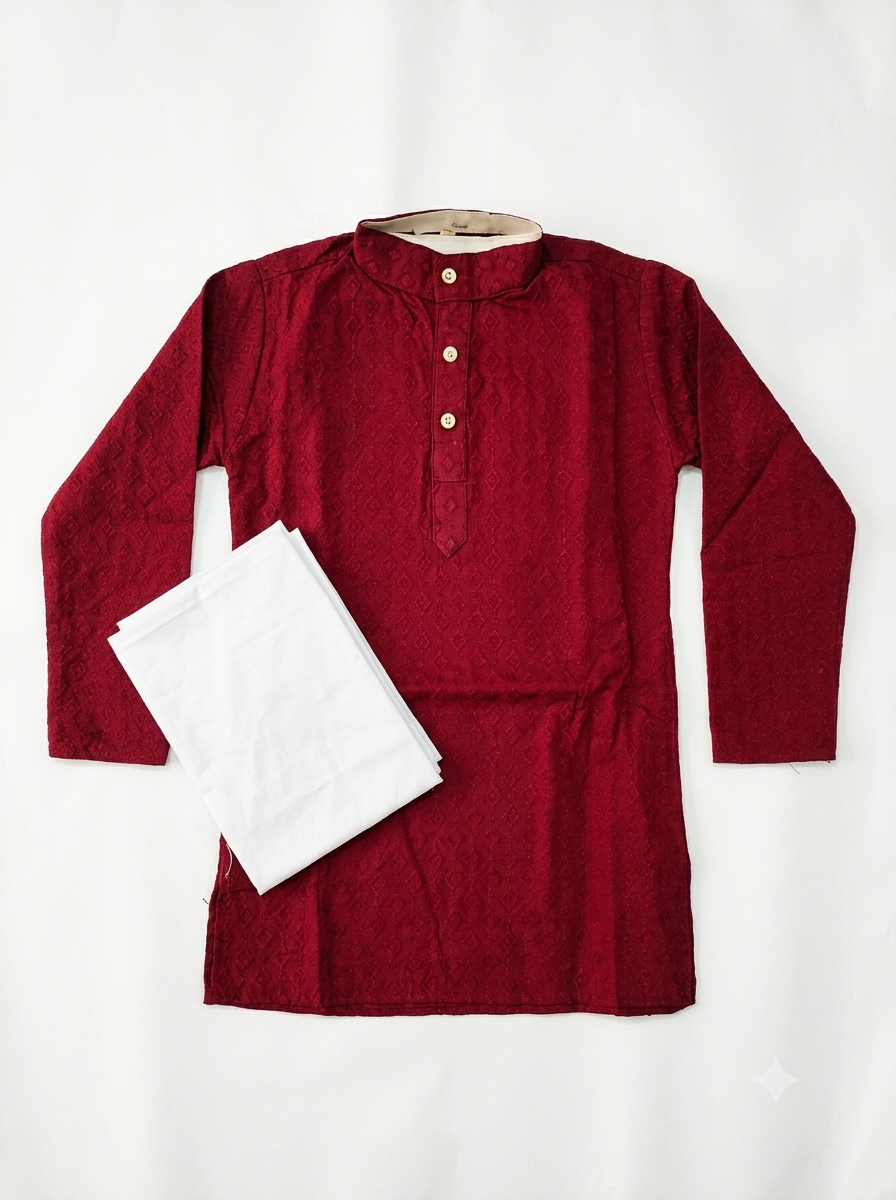 Maroon Textured Kurta Pajama Set for Boys