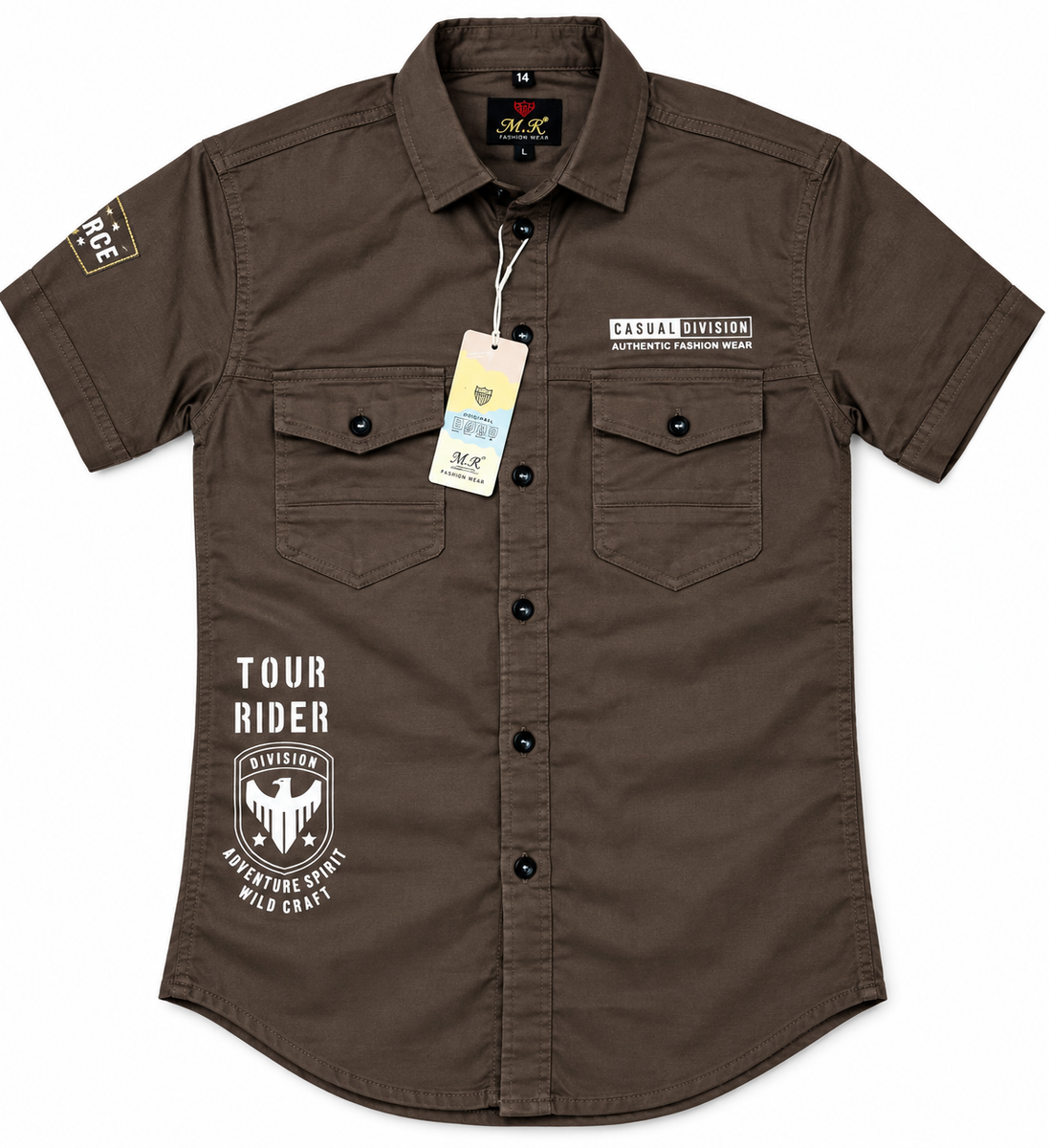 Boys Brown Utility Cargo Half-Sleeve Casual Shirt