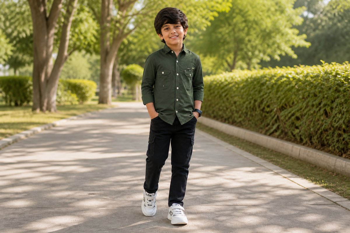 Boys Olive Green Casual Cotton Shirt — lifestyle