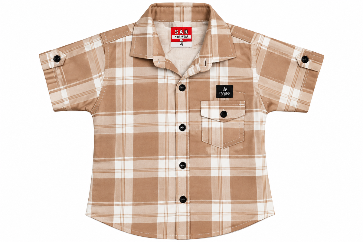 Boys Brown Plaid Casual Cotton Shirt