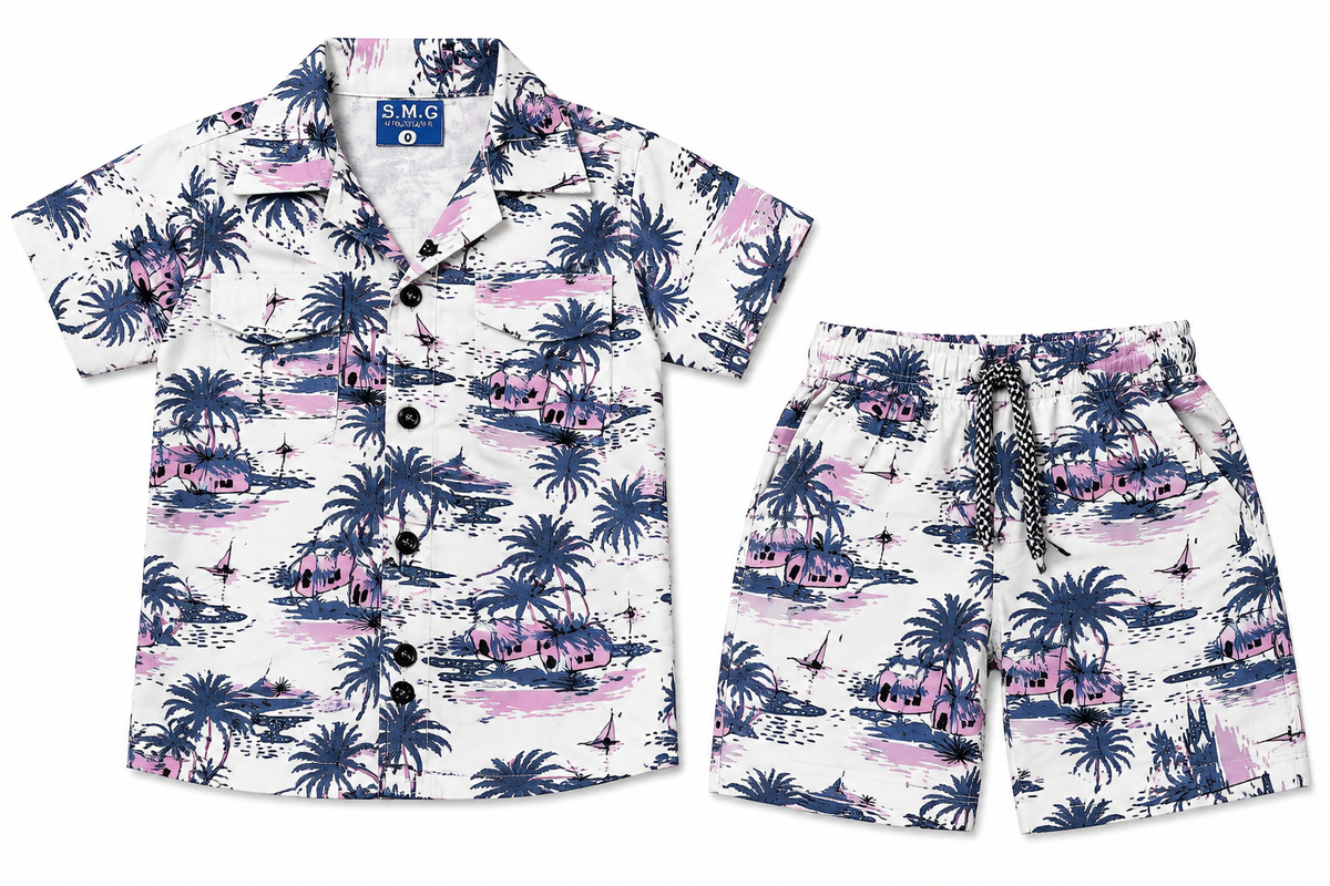 Boys Tropical Print Shirt and Shorts Co-ord Set