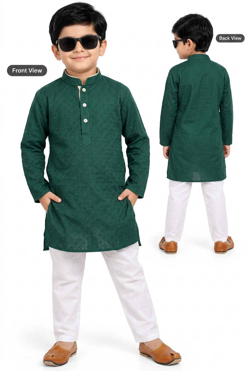 Boys Festive Green Kurta Pajama Set