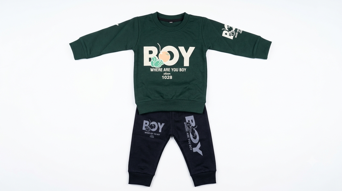 Dark Green Boy Graphic Sweatshirt and Jogger Set — lifestyle